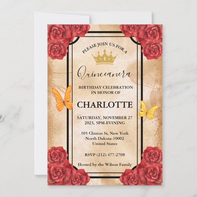 Niedliche Elegante Blumenquinceanera zum Geburtsta Einladung (Vorderseite)