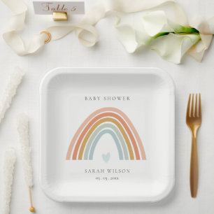 Niedliche elegante Blush Blue Heart Rainbow Baby D Pappteller