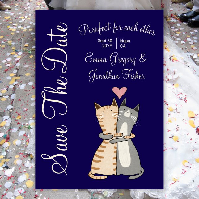 Niedliche elegante Cat Cartoon Purfect Pun Wedding Save The Date (Von Creator hochgeladen)