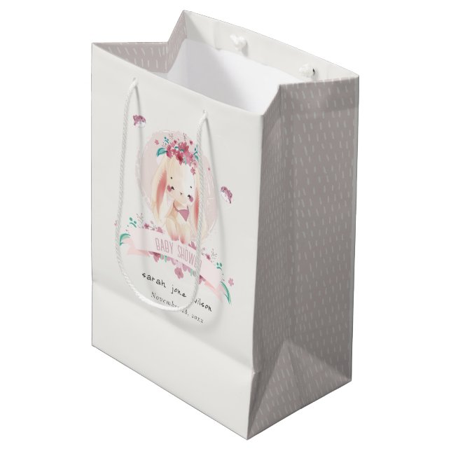 Niedliche elegante Rosa Bläserblüte & Birds Babydu Mittlere Geschenktüte (Vorderseite Schrägansicht)