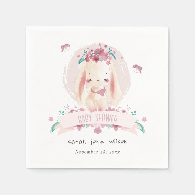 Niedliche elegante Rosa Bläserblüte & Birds Babydu Serviette (Vorderseite)
