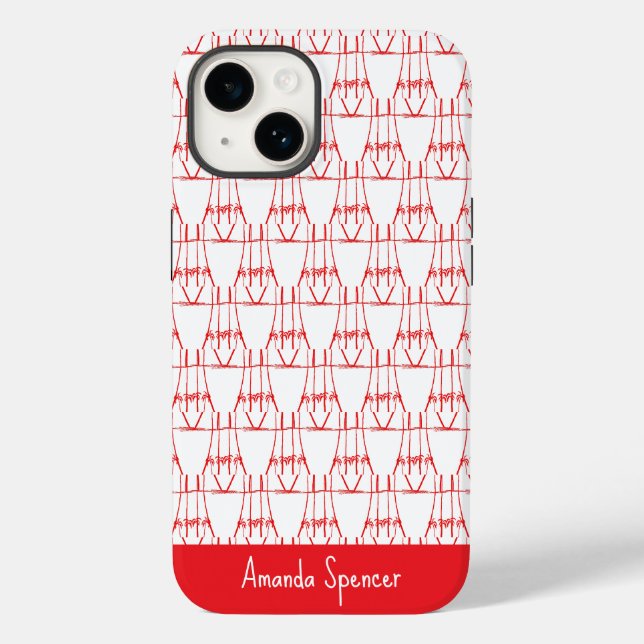 Niedliche, elegante Rote Silhouette Kokospalmen Case-Mate iPhone 14 Hülle (Rückseite)