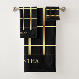 Niedliche, elegante schwarz-goldene geometrische Q Badhandtuch Set