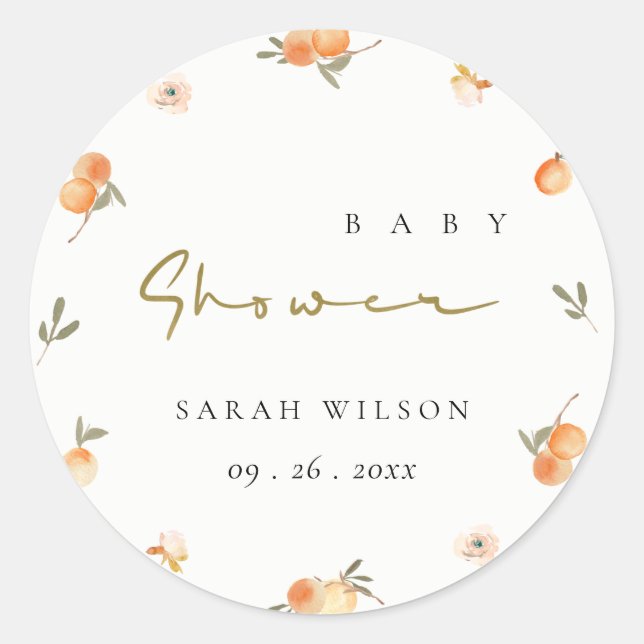 Niedliche elegante Soft Orange Boho Babydusche Runder Aufkleber (Vorderseite)