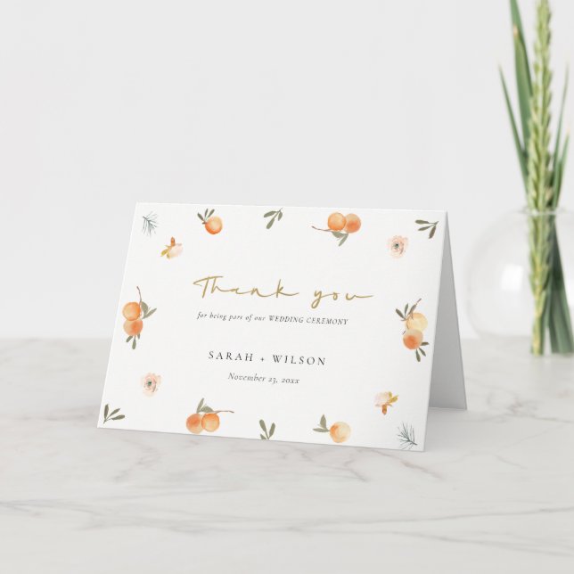 Niedliche elegante Soft Orange Green Floral Boho H Dankeskarte (Vorderseite)