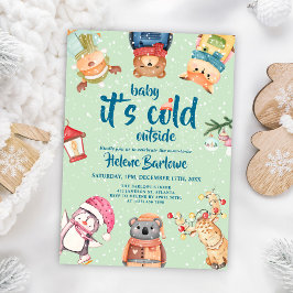 Niedliche elegante Winter Woodland Animals Kinderd Einladung