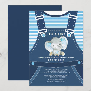 Niedliche Elephant Baby Boy Baby Shower Einladung