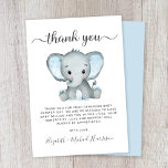 Niedliche Elephant Baby Boy Dusche Dankeskarte<br><div class="desc">Niedliche Baby-Boy-Dusche Dankeschön-Karte mit "danke" in einem stilvollen grauen Drehbuch mit Wimpern und einer pastellblauen Aquarellfarbe von Baby-Boy-Elefant. Personalisieren Sie Ihre Dankeschön-Nachricht und fügen Sie Ihren Namen(e) in ein Signaturskript hinzu,  oder verlass leer für eine handschriftliche Notiz.</div>