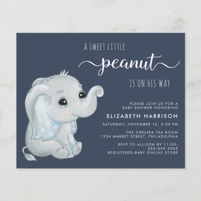 Niedliche Elephant Baby Boy Dusche Einladung (Vorderseite)