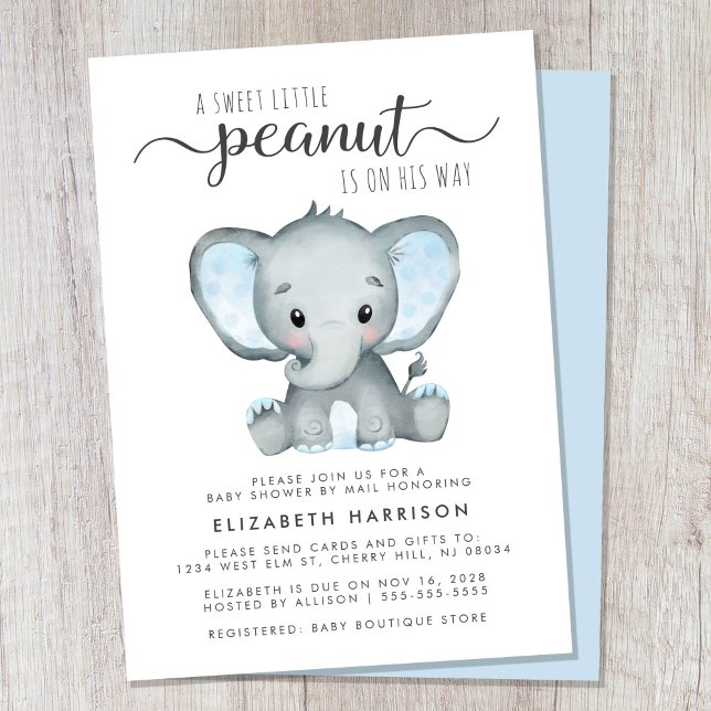 Niedliche Elephant Baby Boy Dusche per Mail Einladung (Cute baby boy shower by mail invitation)