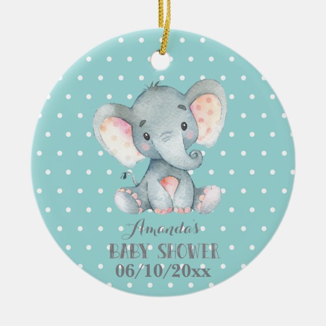 Niedliche Elephant Baby Dusche Aquamarin und grau Keramik Ornament (Vorne)