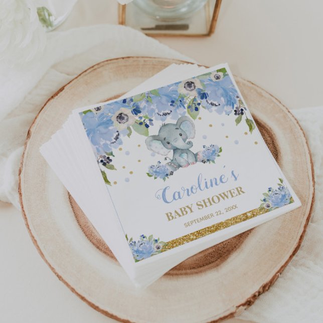 Niedliche Elephant Baby Dusche Blue Floral Serviette (Von Creator hochgeladen)