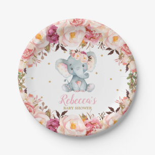 Niedliche Elephant Baby Dusche Blush Blumendessert Pappteller