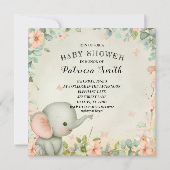 Niedliche Elephant Baby Dusche Einladung (Vorderseite)