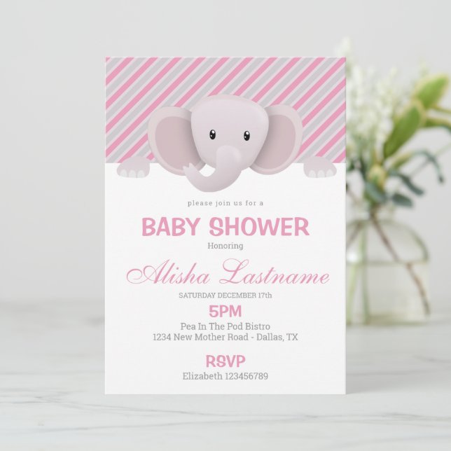 Niedliche Elephant Baby Dusche Einladung (Stehend Vorderseite)
