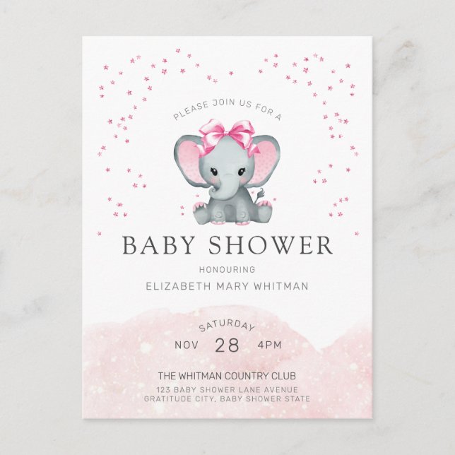 Niedliche Elephant Baby Dusche Einladung Postkarte (Vorderseite)
