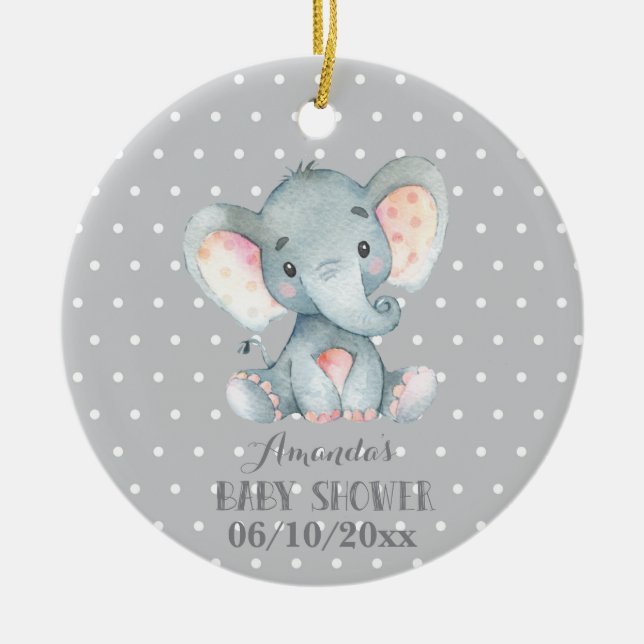 Niedliche Elephant Baby Dusche Grau Keramik Ornament (Vorne)
