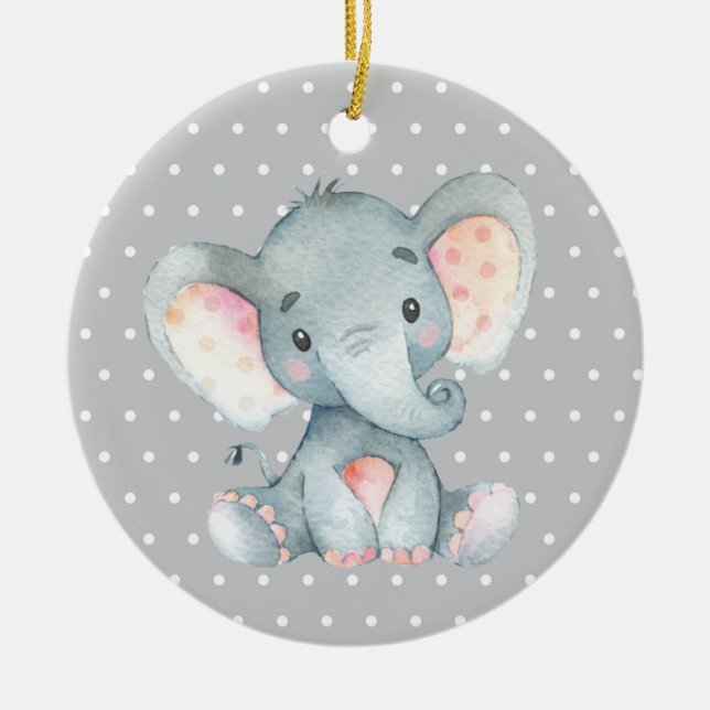Niedliche Elephant Baby Dusche Grau Keramik Ornament (Vorne)