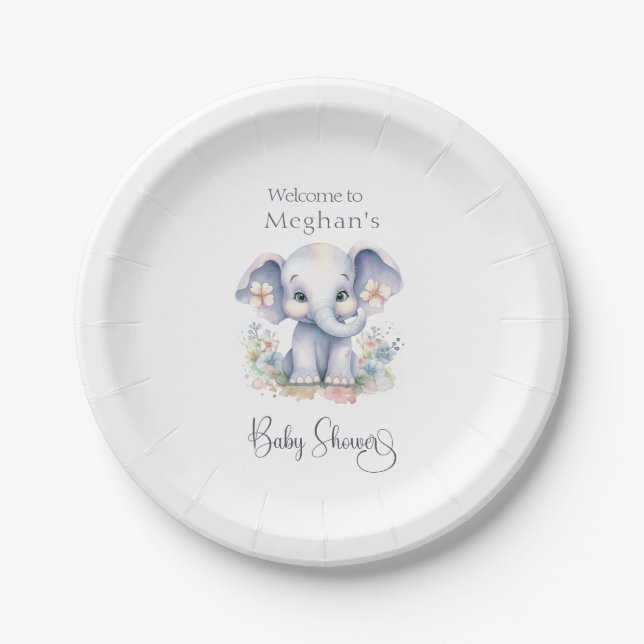 Niedliche Elephant Baby Dusche Pappteller (Vorderseite)