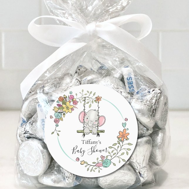 Niedliche Elephant Baby Dusche Party Dekoration mi Runder Aufkleber (Von Creator hochgeladen)