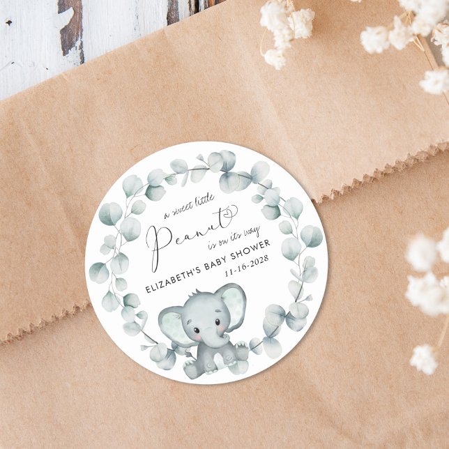 Niedliche Elephant Baby Dusche Runder Aufkleber (Von Creator hochgeladen)