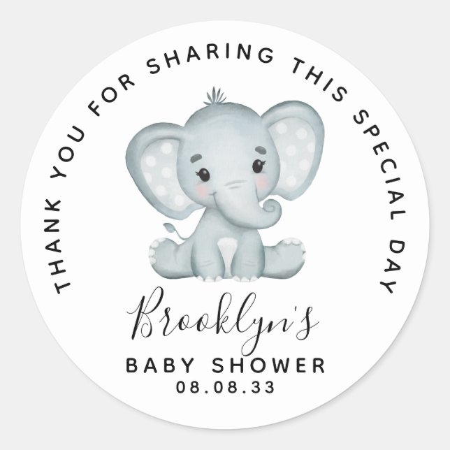 Niedliche Elephant Baby Dusche Vielen Dank Runder Aufkleber (Vorderseite)