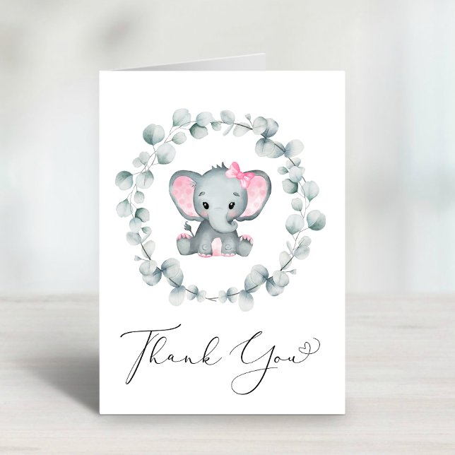 Niedliche Elephant Baby Girl Dusche Dankeskarte (Von Creator hochgeladen)