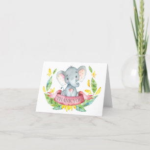 Niedliche Elephant Baby Girl Pink und Grau Dankeskarte