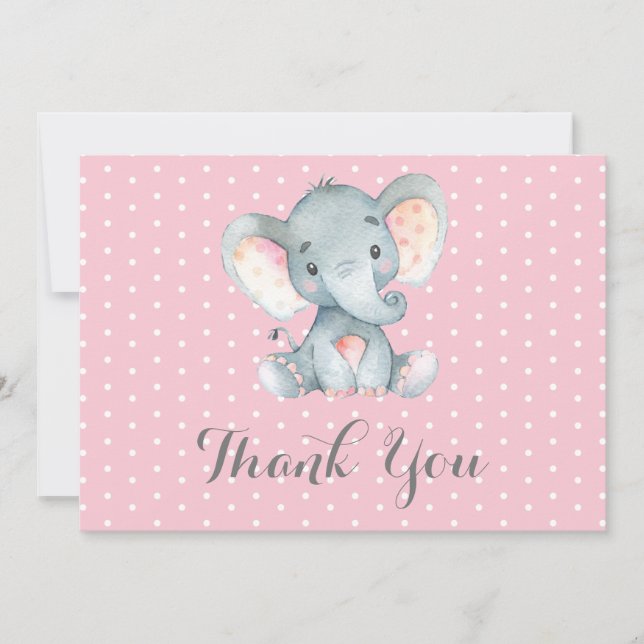 Niedliche Elephant Baby Girl Pink und Grau Dankeskarte (Vorderseite)