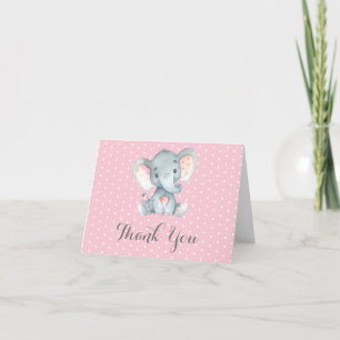 Niedliche Elephant Baby Girl Pink und Grau Dankeskarte