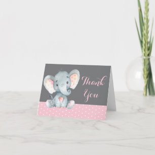 Niedliche Elephant Baby Girl Pink und Grau Dankeskarte