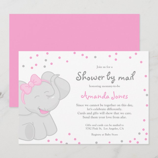 Niedliche Elephant Baby Shower Girl 🎀 🐘 Einladun Einladung (Vorne/Hinten)