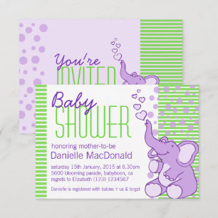 Niedliche Elephant Babydusche lila grüne Einladung