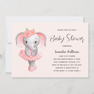 Niedliche Elephant Ballerina Pink & Gray Baby Dusc Einladung