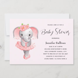 Niedliche Elephant Ballerina Pink & Gray Baby Dusc Einladung