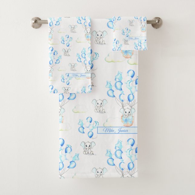 Niedliche Elephant Balloons & Clouds Baby Boy Must Badhandtuch Set (Insitu)