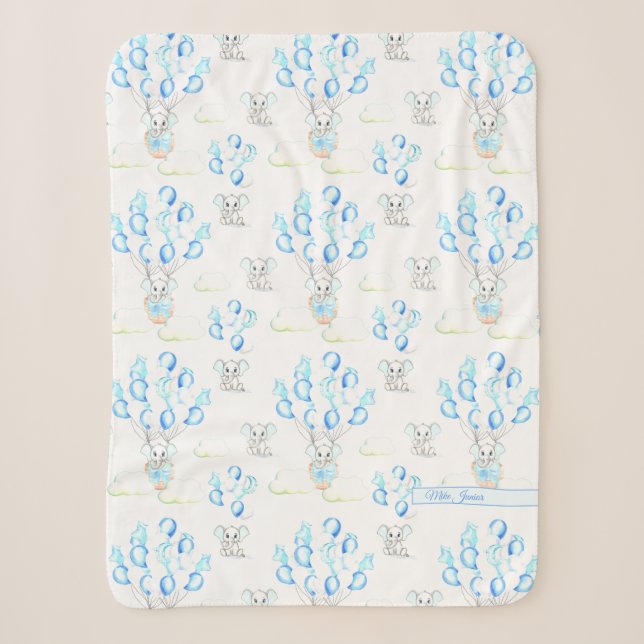 Niedliche Elephant Balloons & Clouds Baby Boy Must Sherpadecke (Vorderseite)