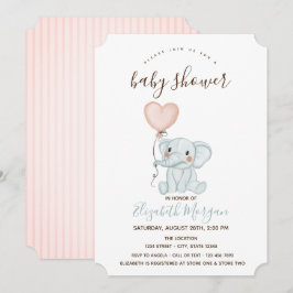 Niedliche Elephant Balloons Rosa Streifen Babydusc Einladung
