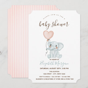 Niedliche Elephant Balloons Rosa Streifen Babydusc Einladung