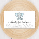 Niedliche Elephant Blue Books für Babydusche Begleitkarte<br><div class="desc">Niedliche Babyduschbücher für Babygehäuse mit "Bücher für das Baby" in einem stylischen,  weich grauen Drehbuch mit Wimpern und einer pastellblauen Aquarellfarbe eines Babyelefanten. Unterhalb können Sie Ihre Bücher für Babywünsche ganz einfach personalisieren.</div>