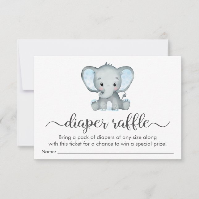 Niedliche Elephant Blue Diaper Raffle Baby Duschka Einladung (Vorderseite)