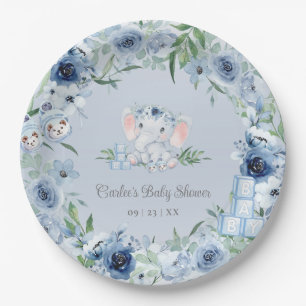 Niedliche Elephant Blue Floral Baby Baby Babydusch Pappteller