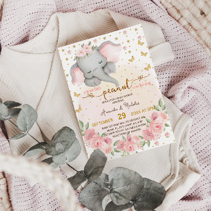 Niedliche Elephant Blume Star Moon Baby Girl Dusch Einladung