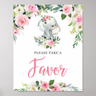 Niedliche Elephant BLush Floral Baby Dusche Favori Poster