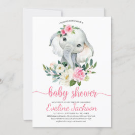 Niedliche Elephant Blush Pink Bloral Baby Dusche l Einladung