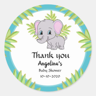 Niedliche Elephant Boy Baby Dusche Blau Vielen Dan Runder Aufkleber