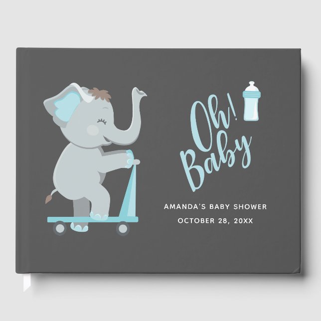Niedliche Elephant Boy Baby Dusche Gästebuch (Vorderseite)