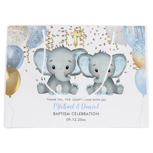 Niedliche Elephant Boys Ballon Taufe Große Geschenktüte (Vorderseite)