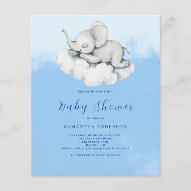 Niedliche Elephant Budget Boy Baby Dusche Einladun (Vorderseite)