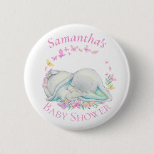 Niedliche Elephant Butterflies Blue Baby Showknopf
